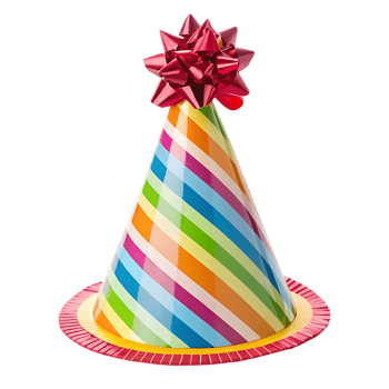 Colorful party hat with a red bow. png