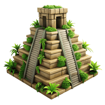 dazzling remarkable A Mayan pyramid in the jungle, overgrown with vines, mysterious atmosphere, ancient civilization, realistic, png