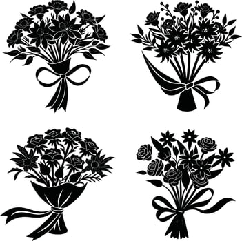 Flower Silhouette Bundle Decorative Monochrome Flower Ornaments Digital Group for Artwork and Projects vector