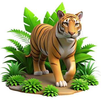dreamy wonderful A powerful tiger stalking through the jungle, dappled sunlight, intense and dramatic style refined png