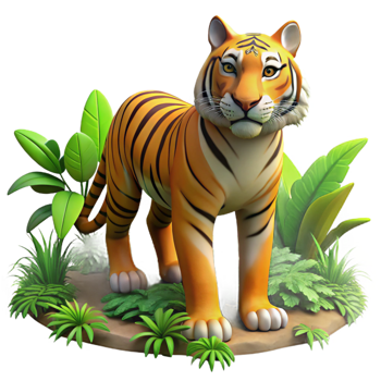 passionate captivating A fierce Bengal tiger stalking through the jungle, dappled sunlight, realistic rendering high quality png