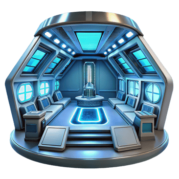 exemplary minimalist A futuristic spaceship interior, glowing panels and displays, sleek and minimalist style, cinematic lighting impeccable png