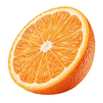 Half of a fresh, ripe orange, showcasing its vibrant color and juicy segments. png
