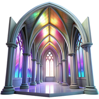 sumptuous nordic Gothic cathedral interior, stained glass windows casting colorful light, ethereal atmosphere, Greg Rutkowski, premium png