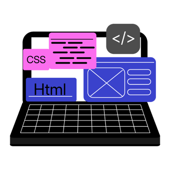 a laptop and programming languages, representing website development png
