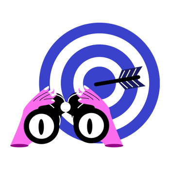 a target with an arrow and a hand holding a telescope, representing future goals png