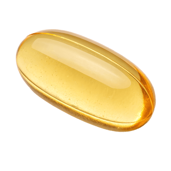 Single fish oil capsule, close up. png