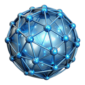 alluring dramatic retro A network of glowing fibers interwoven with transparent orbs, creating a complex and delicate structure, illuminated by a cool, blue light. Biotech style, futuristic flawless png