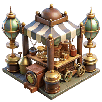 immaculate creative A bustling steampunk marketplace, filled with vendors selling strange gadgets and contraptions. Bright, midday lighting. Concept art style expertly shot png