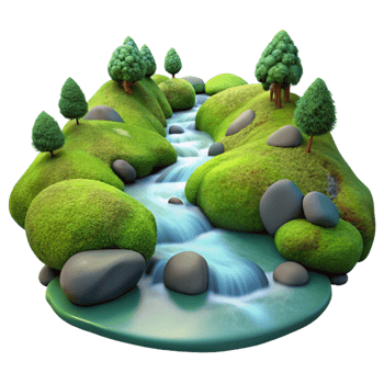 unparalleled urban A bubbling stream flowing through a mossy forest, soft diffused light, tranquil and serene, nature photography style refined png
