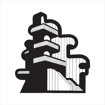 An abstract architecture with a thick outline black silhouette vector