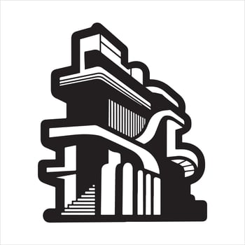 An abstract architecture with a thick outline silhouette black vector