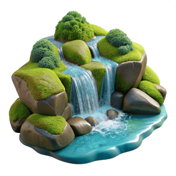 whimsical immaculate A crystal clear stream cascading over moss covered rocks in a sun dappled forest. Hyperrealistic, detailed textures, vibrant colors handcrafted png