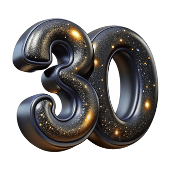serene artistic Black Calligraphy Number 30 Transparent Background professional png