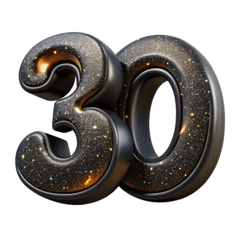 vibrant classic Black Calligraphy Number 30 Transparent Background professional png