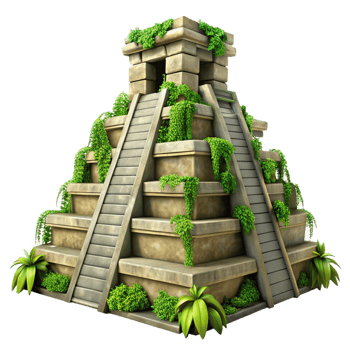 timeless urban A Mayan pyramid in the jungle, overgrown with vines, mysterious atmosphere, ancient civilization, realistic, exclusive png