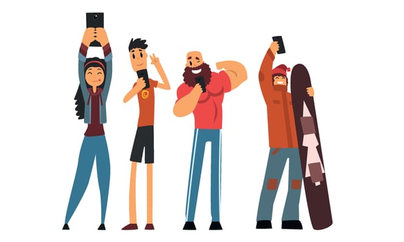 Trendy Woman Taking Selfie for Social Median Networks Illustration vector