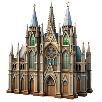 dazzling memorable A towering, gothic cathedral, intricate carvings and stained glass windows, dramatic and awe inspiring style png