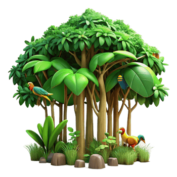 extraordinary romantic bohemian A lush, green rainforest canopy teeming with colorful, exotic birds, dappled sunlight filtering through the leaves, photorealistic style masterfully captured png