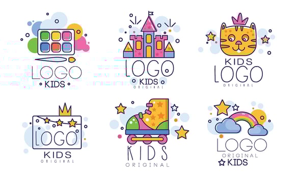 Kids Original Logo Design Collection, Children Education Club, Playground, Zone, Arts Design Element Illustration vector