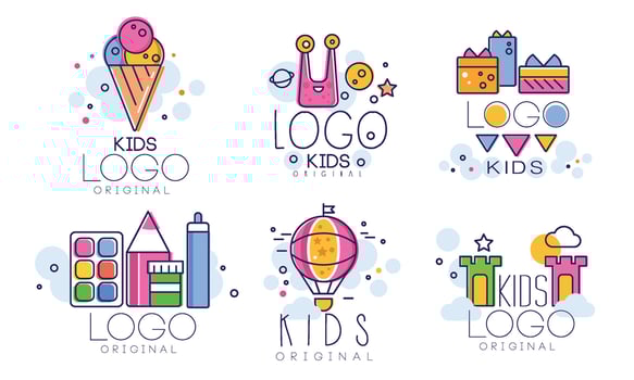 Kids Original Logo Design Collection, Children Education Club, Playground, Zone, Arts Colorful Badges Illustration vector