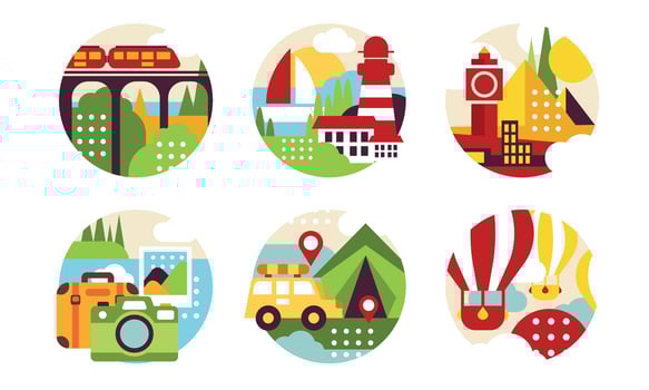 Natural Landscape in Circles Collection, Summer Tourism, Camping, Travelling Illustration vector