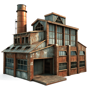 gorgeous dreamy creative An abandoned industrial complex, rusty metal, broken windows, overcast lighting, high resolution png