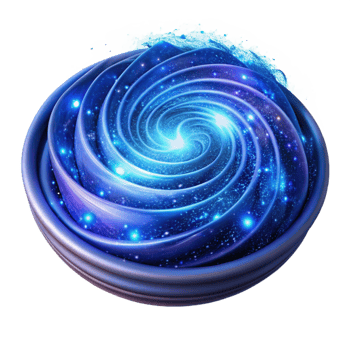 exquisite surreal A field of glowing particles, swirling and dancing in a cosmic ballet, in a majestic, awe inspiring style, with a deep blue nebula backdrop lighting detailed png