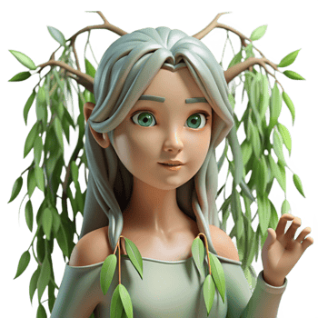 sumptuous tropical A serene dryad emerging from a willow tree, dappled sunlight, soft focus, pre Raphaelite style ultra HD png