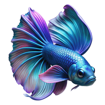 spectacular intense industrial A vibrant betta fish with flowing fins, intricate details, close up shot, dark background, neon lighting high quality png