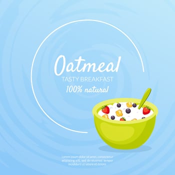 Oatmeal Tasty Breakfast Banner Template, Morning Food Menu Design Illustration vector