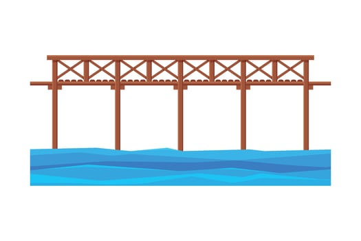 Wooden Bridge, Architectural Design Element, Bridge Construction Flat Illustration vector