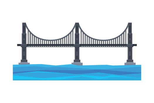 Modern Iron Bridge, City Architectural Design Element, Bridge Construction Flat Illustration vector