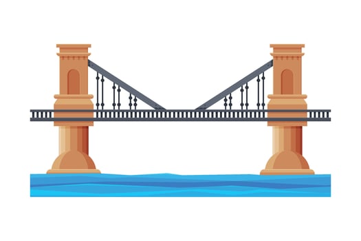 Railroad Bridge with Concrete Pillars, Architectural Design Element, Bridge Construction Flat Illustration vector