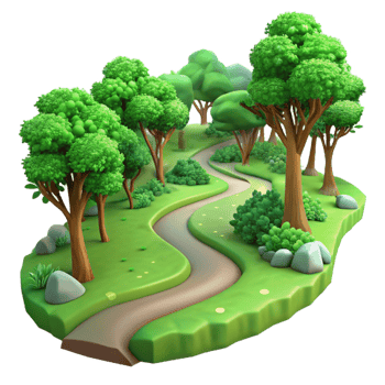dramatic dazzling A winding path through a lush, green forest, dappled sunlight, Impressionist style, visible brushstrokes, masterfully captured png