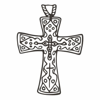 Intricate ed Cross Pendant Illustration in Black and White vector