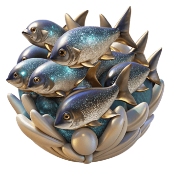 impressive minimalist Glass Sculpture Fish School Swimming Formation Cutout png