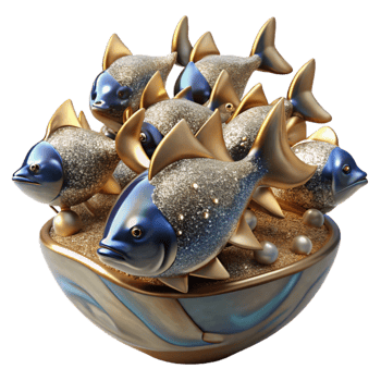 vibrant classic Glass Sculpture Fish School Swimming Formation Cutout genuine png