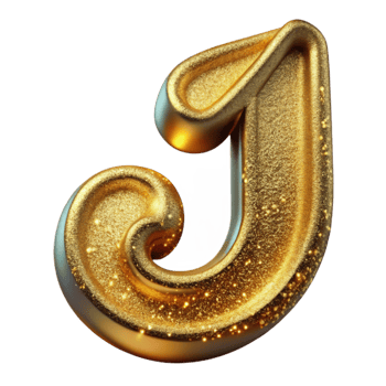 serene artistic Gold Foil Font Letter J Cutout Transparent Background original png
