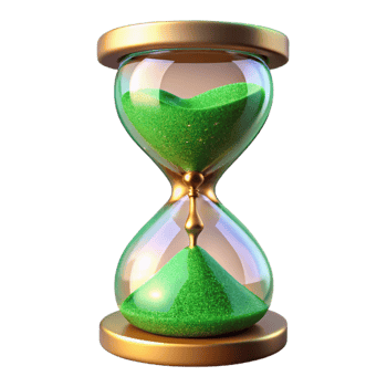 vibrant minimalist Hourglass with Green Sand Front View Isolated Element authentic png