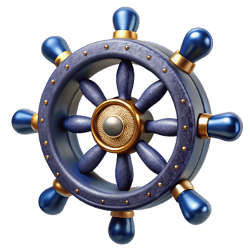 dramatic traditional Navy Blue Ship Wheel Cutout with Wooden Spokes png