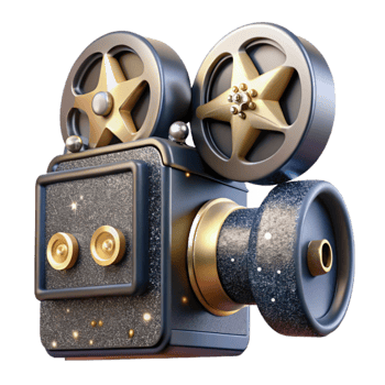 dramatic minimalist Old Movie Camera Isolated with Film Reel genuine png