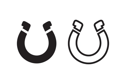 Two horseshoes are shown in black and white vector