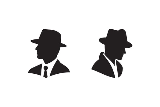 Two silhouettes of men in hats and ties vector