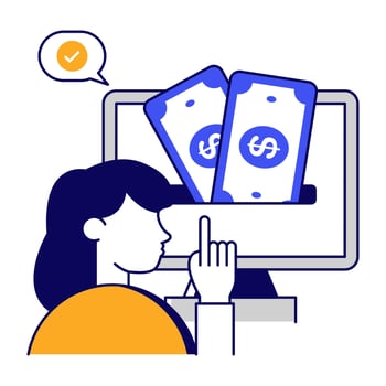 Banknote inside monitor, concept of online money icon vector