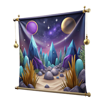 dramatic modern Tapestry Wall Hanging with Mythological Scene Isolated high quality png