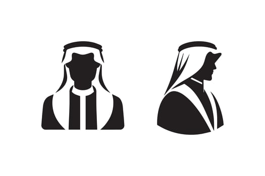 Two silhouettes of arab men in traditional clothing vector