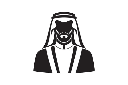 Arabic man icon in black and white on white background vector