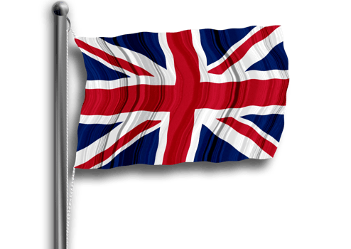 United Kingdom flag flying on a flagpole, isolated, transparent background. png