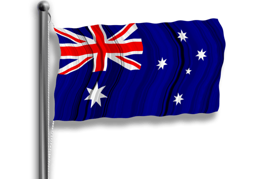 Australian flag flying on a flagpole, isolated, transparent background. png